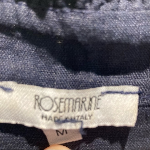 ROSEMARINE Sz M 100% Linen Ruffle Open Collar Tab Sleeve Made In Italy Blouse - Picture 3 of 8